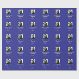 bohoモダン happy anniversary名前blue orange ラッピングペーパー