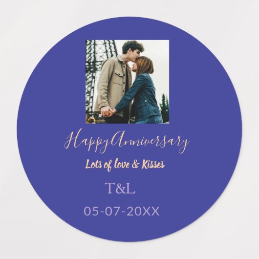 bohoモダン happy anniversary名前blue orange ラベル (デザイン2)