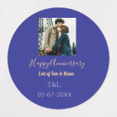 bohoモダン happy anniversary名前blue orange ラベル (デザイン1)