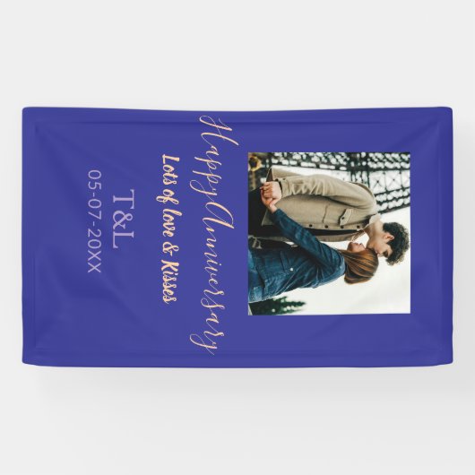 bohoモダン happy anniversary名前blue orange 横断幕 (横)