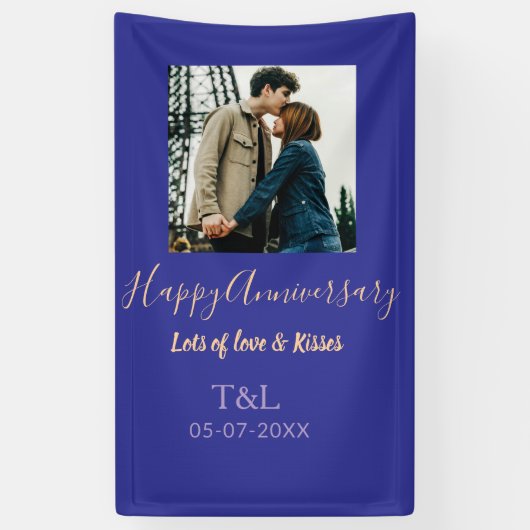 bohoモダン happy anniversary名前blue orange 横断幕 (縦)