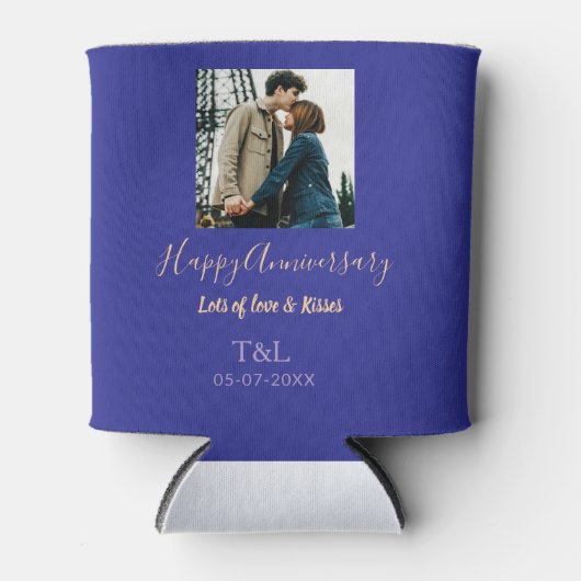 bohoモダン happy anniversary名前blue orange 缶クーラー (正面)