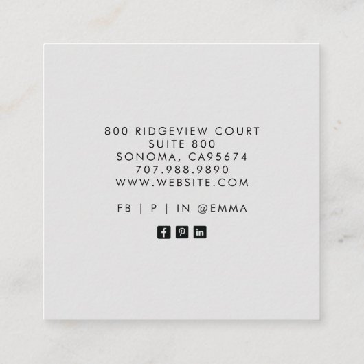 Bohoモノグラムのフローラリーフ名刺 スクエア名刺 (裏面)