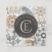 Bohoモノグラムのフローラリーフ名刺 スクエア名刺 (正面)