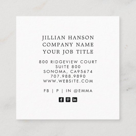 Bohoモノグラムの名刺 スクエア名刺 (裏面)