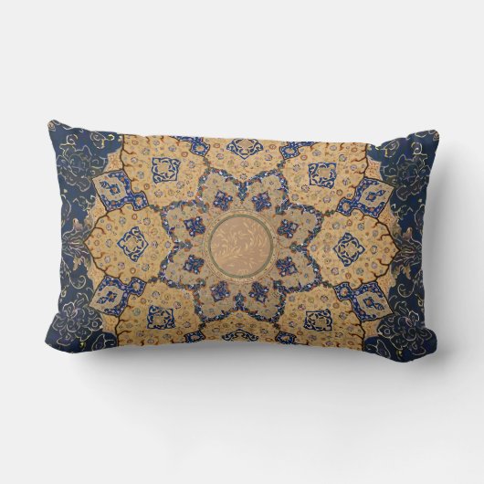 BOHOモロッコブルー金ゴールドアラベスクヴィンテージエフェメラ ランバークッション (裏面)