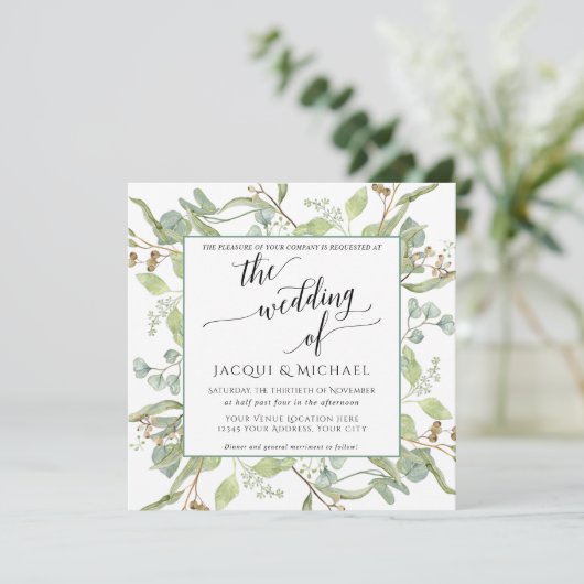 BOHOユーカリ素朴プトゥス葉水色広場 招待状 (スタンド正面)