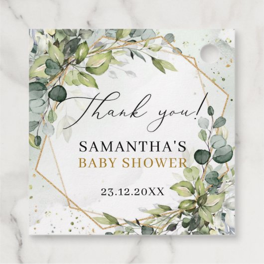 Bohoユーカリ緑の枝金ゴールド赤ちゃんシャワー フェイバータグ (裏面)