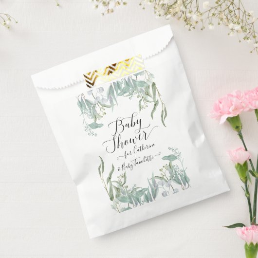 BOHOユーカリ緑の水の色ベビーシャワー フェイバーバッグ (封をした状態)