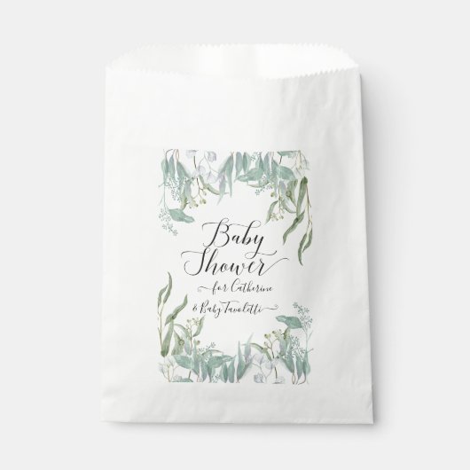 BOHOユーカリ緑の水の色ベビーシャワー フェイバーバッグ (正面)
