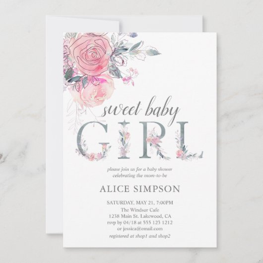 Bohoライトソフトピンク赤ちゃん女の子シャワー 招待状 (正面)