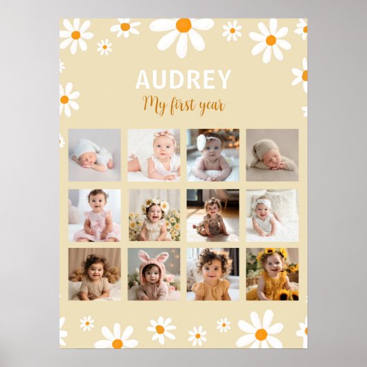 Bohoライトデイジー誕生日フォトマイルストーンポスター ポスター (正面)