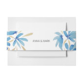 Bohoライトブルーと金ゴールド水彩花 招待状ベリーバンド (正面例)