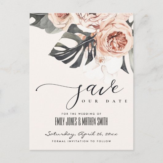 BOHOラストモンステラ水カラーフローラ日救付 案内ポストカード (正面)