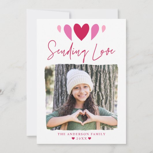 Bohoラブピンク写真バレンタインデー シーズンカード (正面)