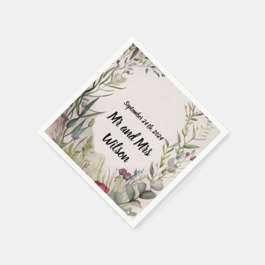 BOHOリングや輪の花と枝カクテルナプキン スタンダードカクテルナプキン (角)