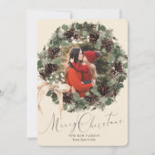 BohoリースとBowフォトクリスマス シーズンカード (正面)