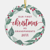 Bohoリース祖父母初めてのクリスマス写真 セラミックオーナメント (正面)