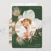 Bohoリース2枚フォト卒業グリーン 案内状 (正面/裏面)