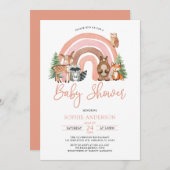 Bohoレインボーとウッドランドの動物の赤ちゃんシャワー 招待状 (正面/裏面)