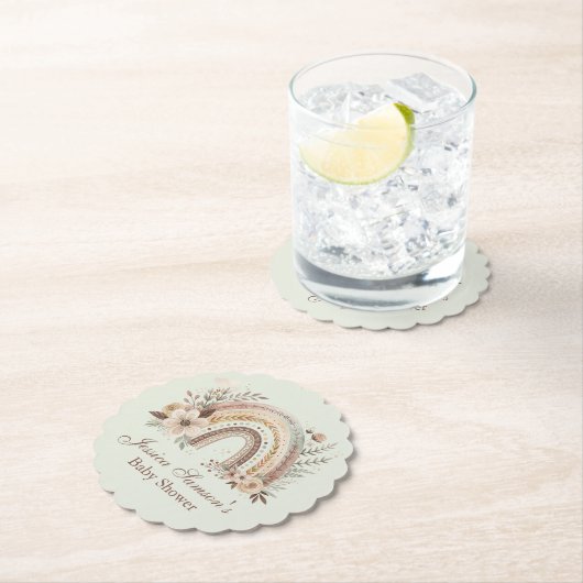 Bohoレインボーと花ベイビーシャワー ペーパーコースター (インサイチュ)