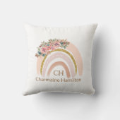 Bohoレインボーと花 – ニュートラルカラー クッション (裏面)