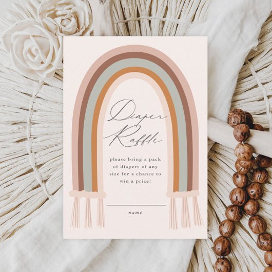 Bohoレインボーアースートーンベビーシャワーおむつラッフル エンクロージャーカード