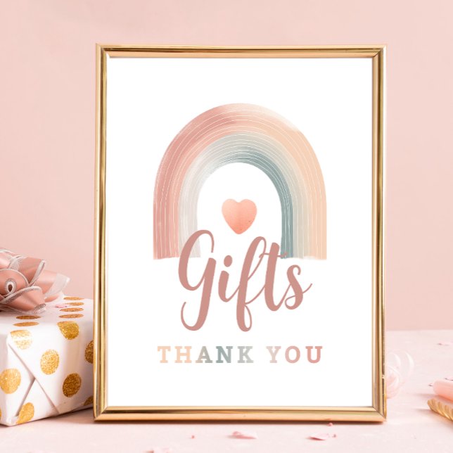 Bohoレインボーギフトテーブルサイン – 水色自然T (Gift Table Sign)