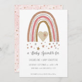 BOHOレインボーグリッターピンク金ゴールドガールベビーシャワーin 招待状 (正面/裏面)