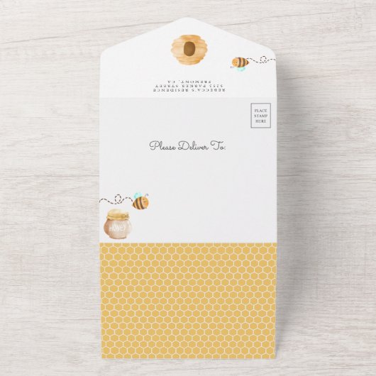 Bohoレインボースイートリトルビーウッドベビーシャワー オールインワン招待状 (外側)