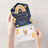 Bohoレインボースイートリトルビーネイビーベイビーシャワー オールインワン招待状 (貼ってはがせる)