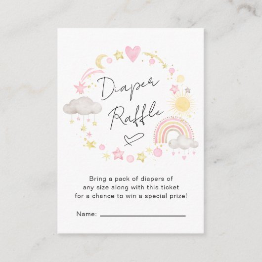 Bohoレインボーピンクおむつラッフルベビーガールシャワー エンクロージャーカード (正面)
