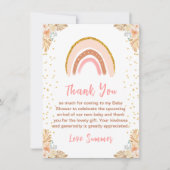 Bohoレインボーピンクベビーシャワー サンキューカード (正面)