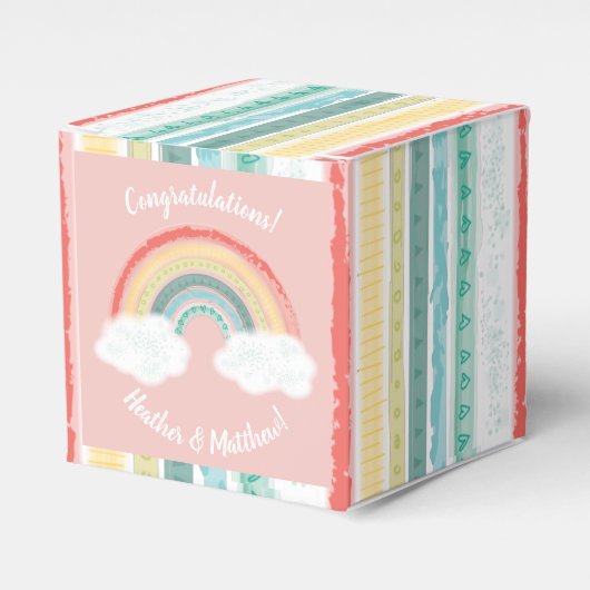 Bohoレインボーベビーシャワーピンク フェイバーボックス (正面サイド)