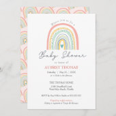 Bohoレインボーベビーシャワー手描きハート 招待状 (正面/裏面)