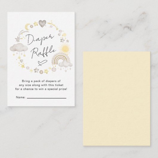 Bohoレインボー水色おむつラッフルベビーシャワー エンクロージャーカード (正面/裏面)
