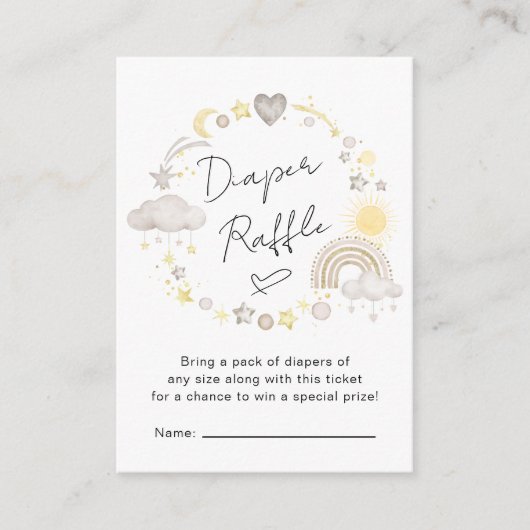 Bohoレインボー水色おむつラッフルベビーシャワー エンクロージャーカード (正面)