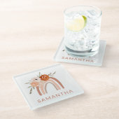 Bohoレインボー（花つき） |ニュートラルカラー ガラスコースター (アングル)