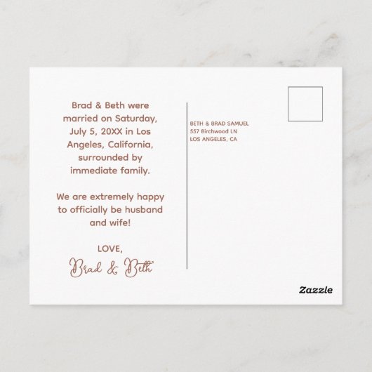 Bohoレトロたった今結婚しました写真はがき ポストカード (裏面)