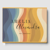 Bohoレトロスクリプト抽象芸術波線イエローブルー ゲストブック (正面)