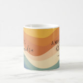 Bohoレトロスクリプト抽象芸術波線イエローブルー コーヒーマグカップ (中央)