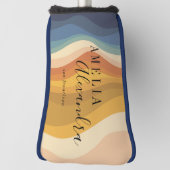 Bohoレトロスクリプト抽象芸術波線イエローブルー ゴルフヘッドカバー (回転90)