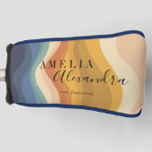 Bohoレトロスクリプト抽象芸術波線イエローブルー ゴルフヘッドカバー (正面)