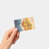 Bohoレトロスクリプト抽象芸術波線イエローブルー バッジ (手持ち)