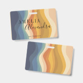 Bohoレトロスクリプト抽象芸術波線イエローブルー バッジ (正面＆裏面)