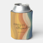 Bohoレトロスクリプト抽象芸術波線イエローブルー 缶クーラー (缶正面)