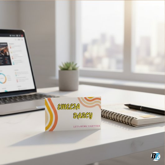 Bohoレトロスクリプト抽象芸術波線（黄色） 名刺