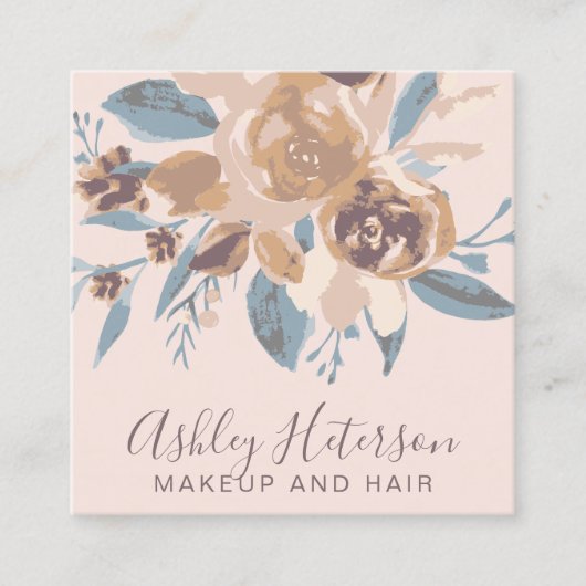 Bohoレトロフローラ水彩化粧ヘアロゴ スクエア名刺 (正面)