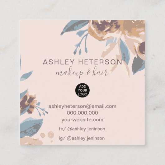 Bohoレトロフローラ水彩化粧ヘアロゴ スクエア名刺 (裏面)