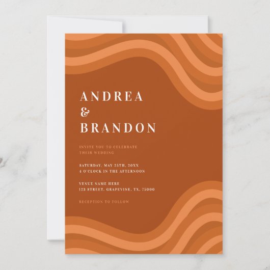 BohoレトロレインボーQRコードRSVPオールインワン結婚ズ 招待状 (正面)